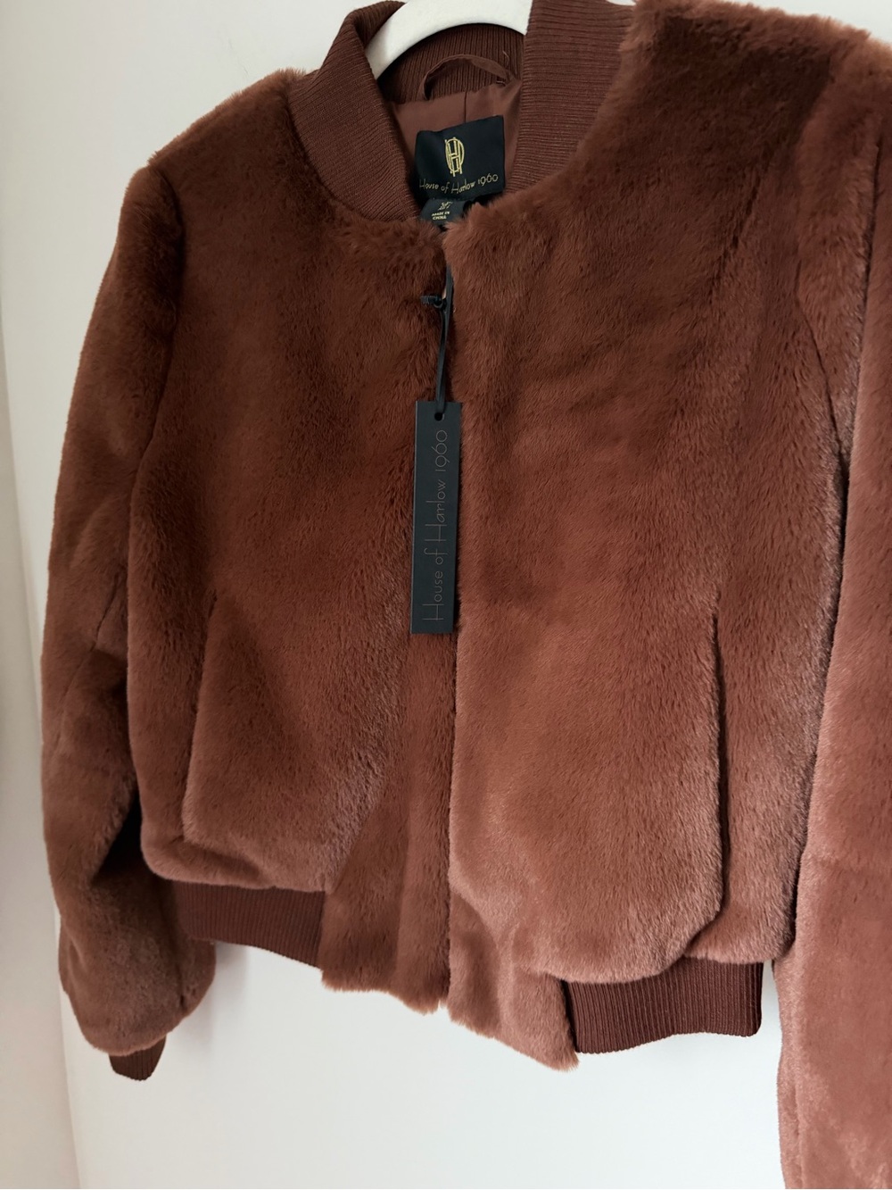House of Harlow 1960 Chocolate Brown Faux-Fur Bomber Jacket - Picture 2 of 6